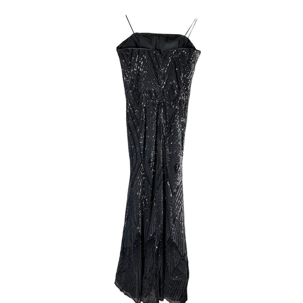 Teri Jon by Rickie Freeman Strapless Geometric Sequined Gown Black US 12 Formal - Picture 3 of 15